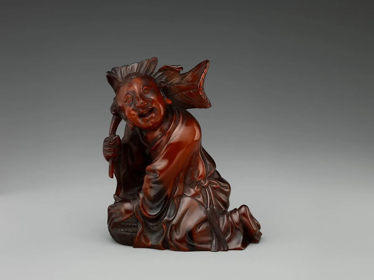 清 角雕和合二仙|Boy with leaves and box — Unknown