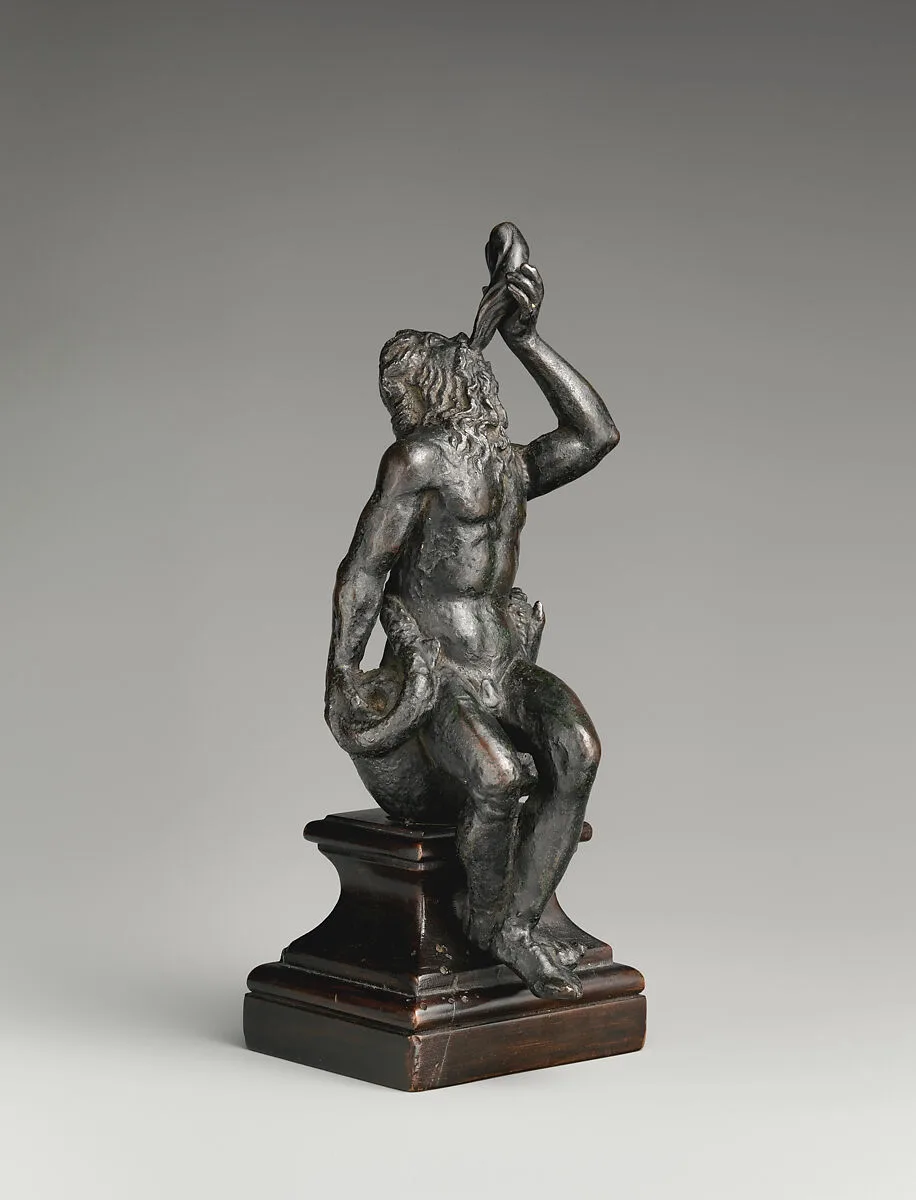 Neptune seated on a marine monster and blowing a conch shell — Severo Calzetta da Ravenna