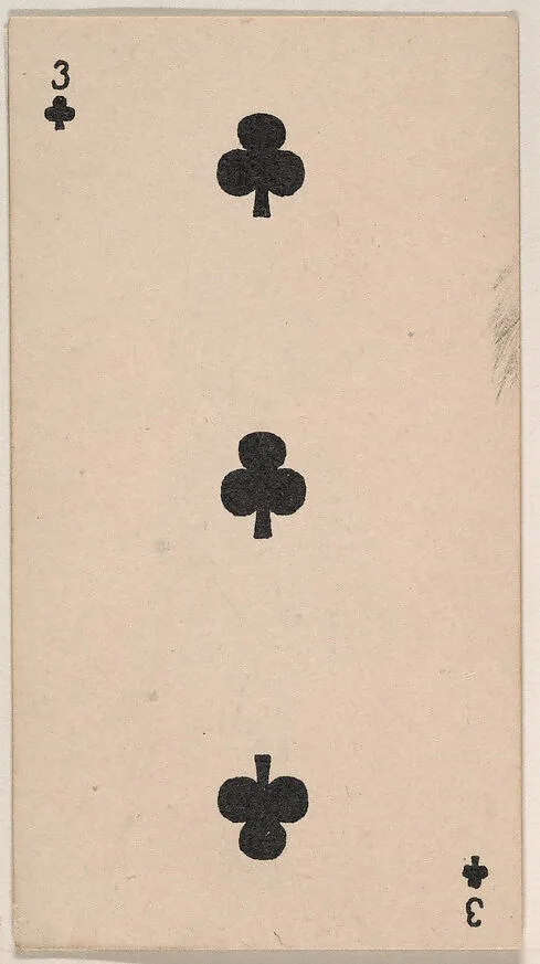 Three of Clubs, from the Transparent Playing Cards series (N220) issued by Kinney Bros. — Kinney Brothers Tobacco Company