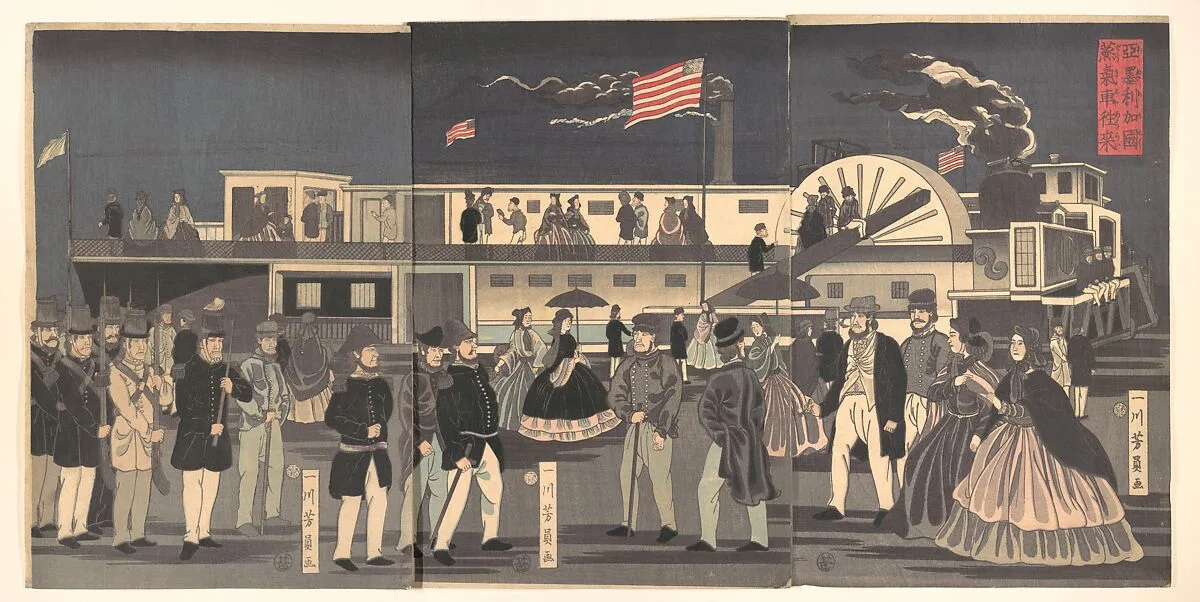 「亞墨利加國蒸氣車往来」|“America”: A Steamship in Transit — Utagawa Yoshikazu