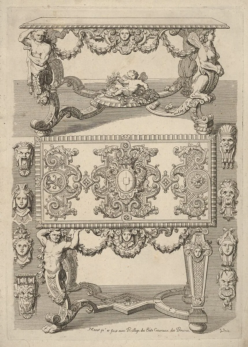 Table Designs, from 'Nouveaux Liure d'Orfevrerie' — Daniel Marot the Elder