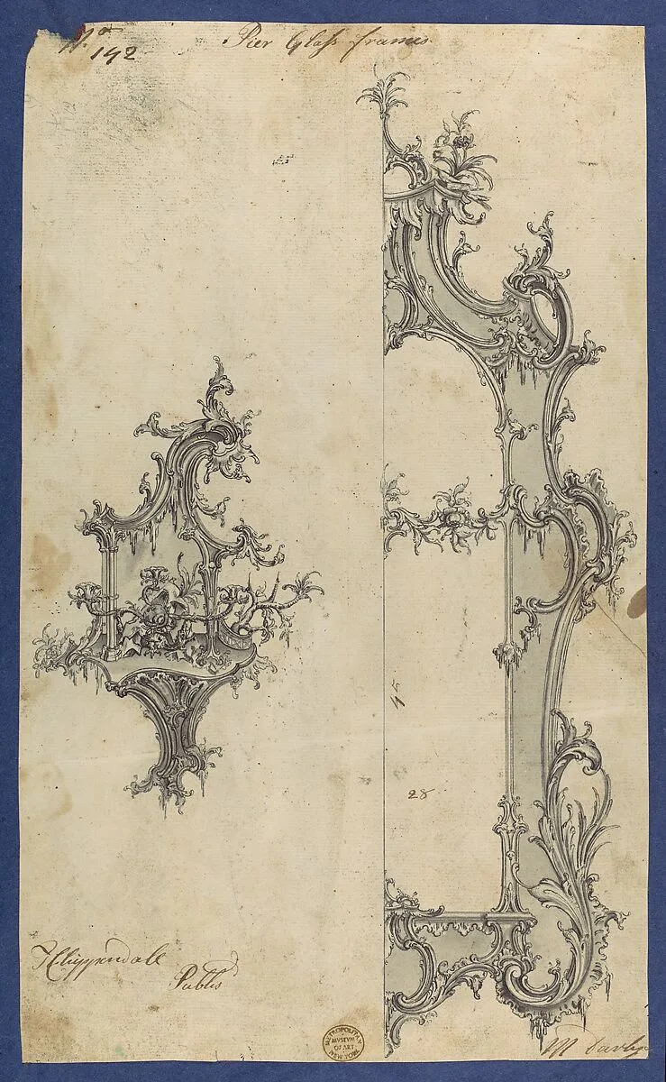 Pier Glass Frames, in Chippendale Drawings, Vol. I — Thomas Chippendale