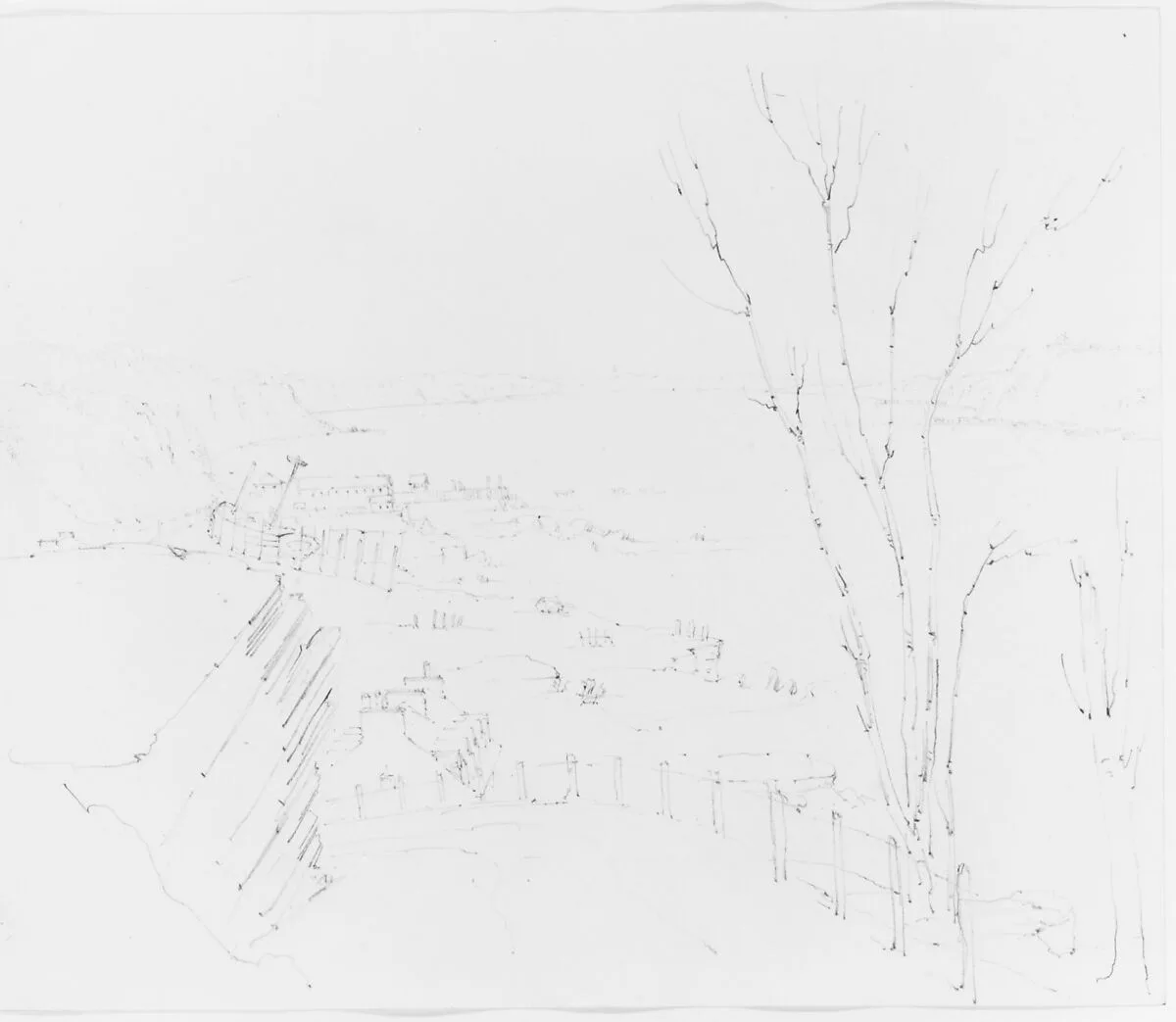 View of Shoreline from Roadway Above (from Sketchbook) — John William Casilear