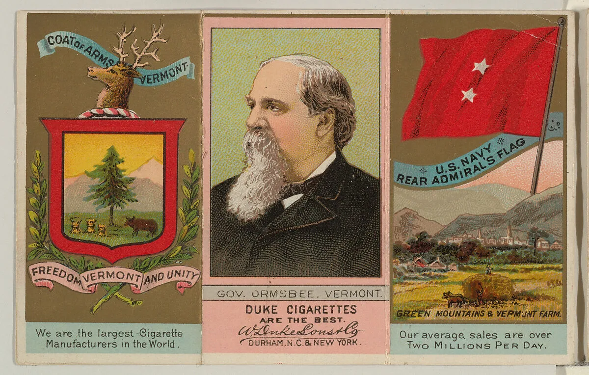 Governor Ormsbee, Vermont, from "Governors, Arms, Etc." series (N133-2), issued by Duke Sons & Co. — W. Duke, Sons & Co.