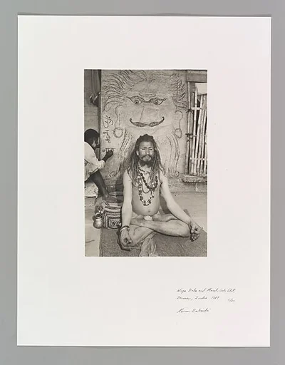 Naga Baba and Mural, Ashi Ghat, Benares, India