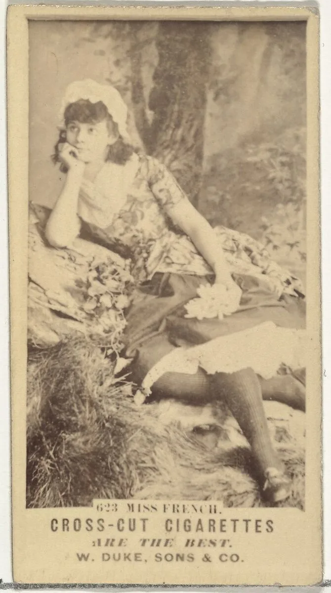 Card Number 623, Miss French, from the Actors and Actresses series (N145-3) issued by Duke Sons & Co. to promote Cross Cut Cigarettes — W. Duke, Sons & Co.