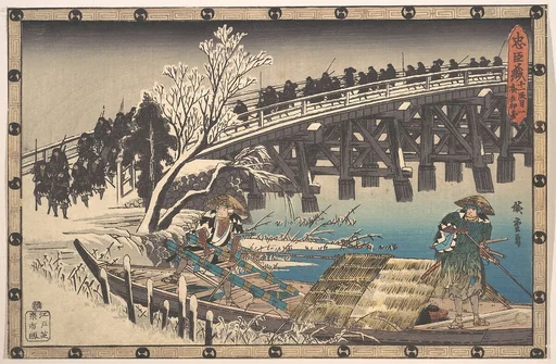忠臣蔵 十一段目 夜打 押寄|The Loyal Ronin Crossing the Long Bridge to Embark for the Night Attack upon Moronao