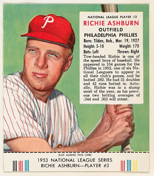 Richie Ashburn, from the Red Man All-Star Team series (T233), issued by Red Man Chewing Tobacco — Red Man Chewing Tobacco