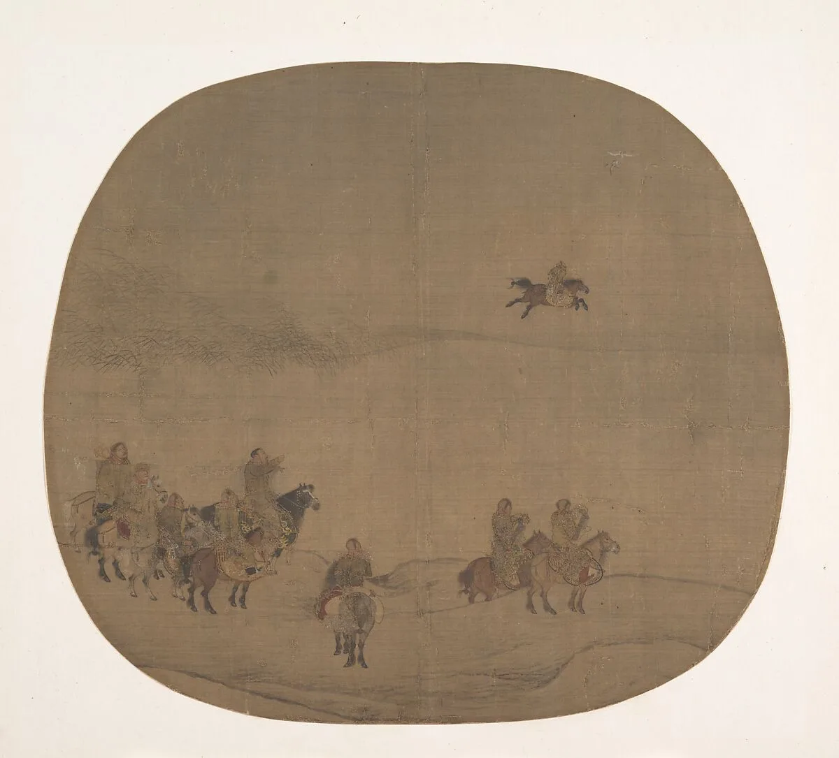 南宋 傳陳居中 胡騎春獵圖 團扇|Nomads hunting with falcons — Chen Juzhong