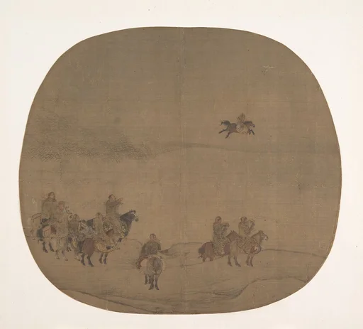 南宋 傳陳居中 胡騎春獵圖 團扇|Nomads hunting with falcons