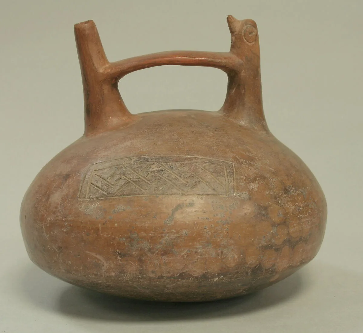 Double Spout and Bridge Bottle with Chevron Design — Unknown