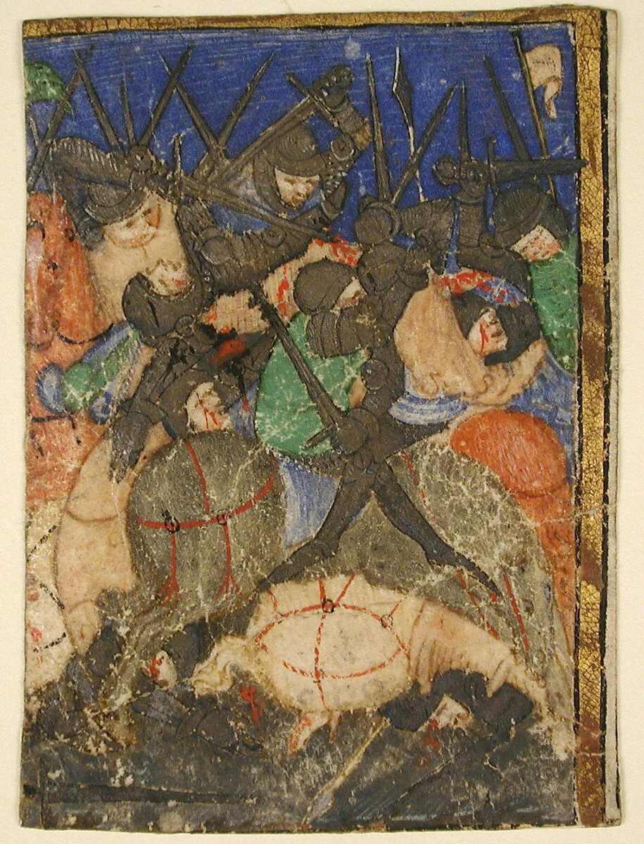 Manuscript Cutting Showing a Scene from Hebrew Scripture, Perhaps the Life of King David (?) — Unknown