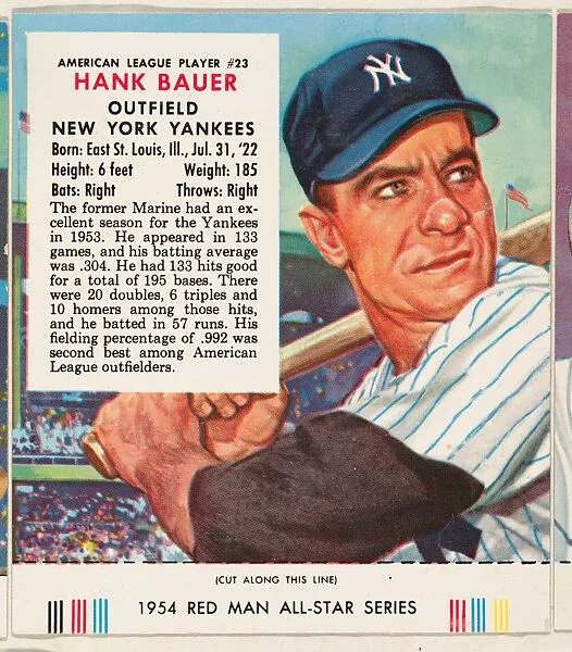 Hank Bauer, from the Major League All Stars series (T234), issued by Red Man Chewing Tobacco — Red Man Chewing Tobacco