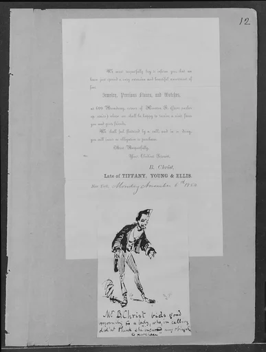 Printed Announcement from B. Christ to which is Glued Drawing with Inscription "W.B. Christ bids good morning . . . " (from Sketchbook)