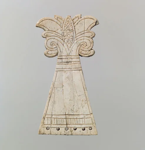 Incised horse frontlet carved into the shape of a flowering, volute palmette tree