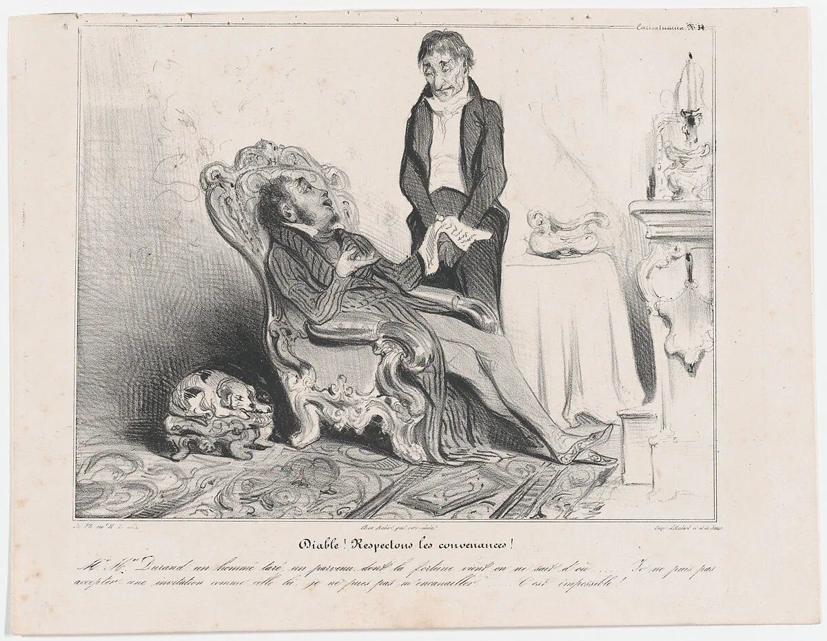 Plate 34: Hell! Common manners must be respected, from 'Caricaturana,' published in Les Robert Macaires — Charles Philipon|Aubert et Cie|Junca|Aubert et Cie|Honoré Daumier