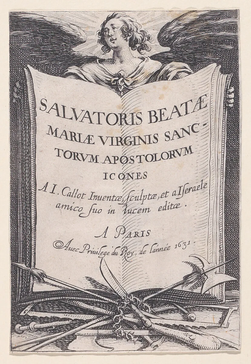 Frontispiece, from Les Grands Apôtres Debout, Représentant Le Sauveur, La Bienheureuse Marie et Les Saints Apôtres (The Large Standing Apostles, Representing The Savior, The Blessed Mary and The Apostles) — Jacques Callot|Israël Henriet