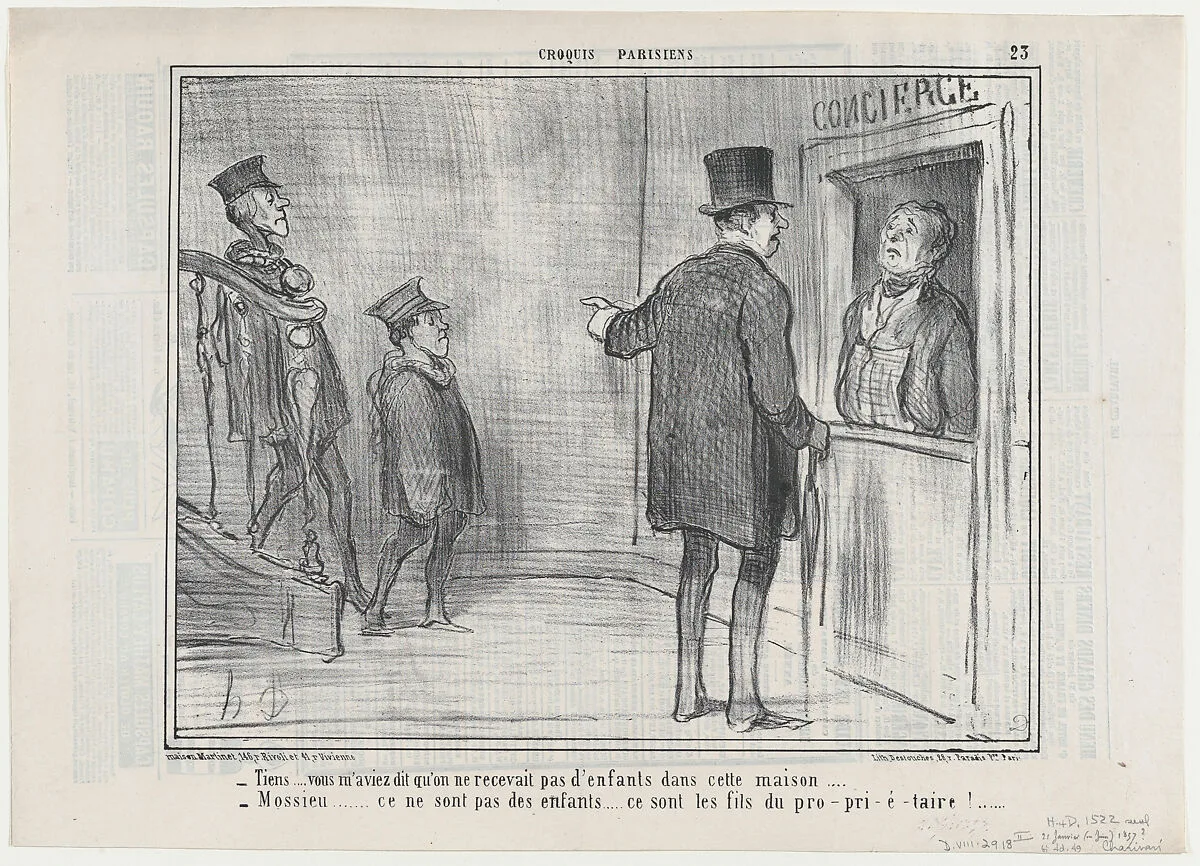 Tiens...vous m'aviez dit..., from Croquis Parisiens, published in Le Charivari, January 21, 1857 — Aaron Martinet|Honoré Daumier|Destouches