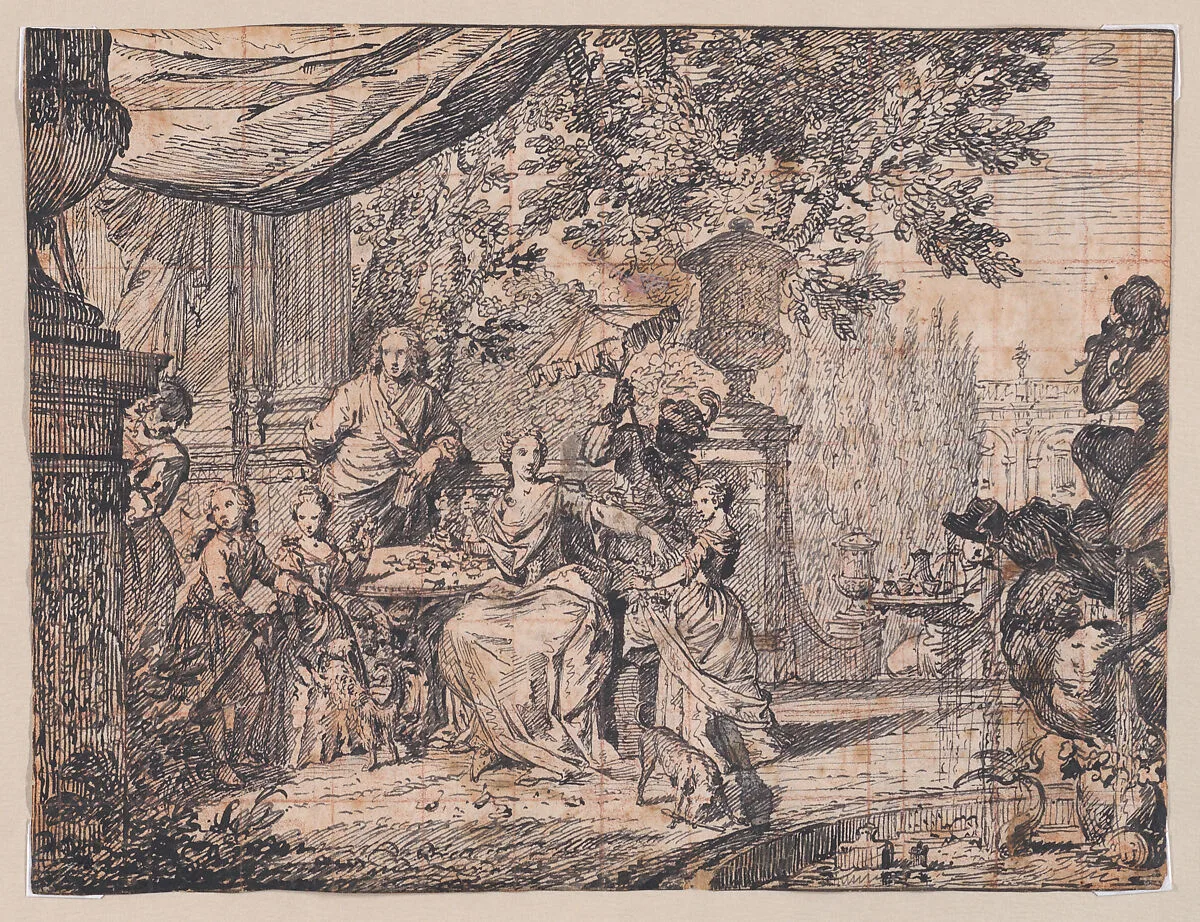 A Family Gathering on a Terrace — Anonymous, French, 18th century
