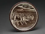 Our America dinner plate with bird's eye view of lower Manhattan