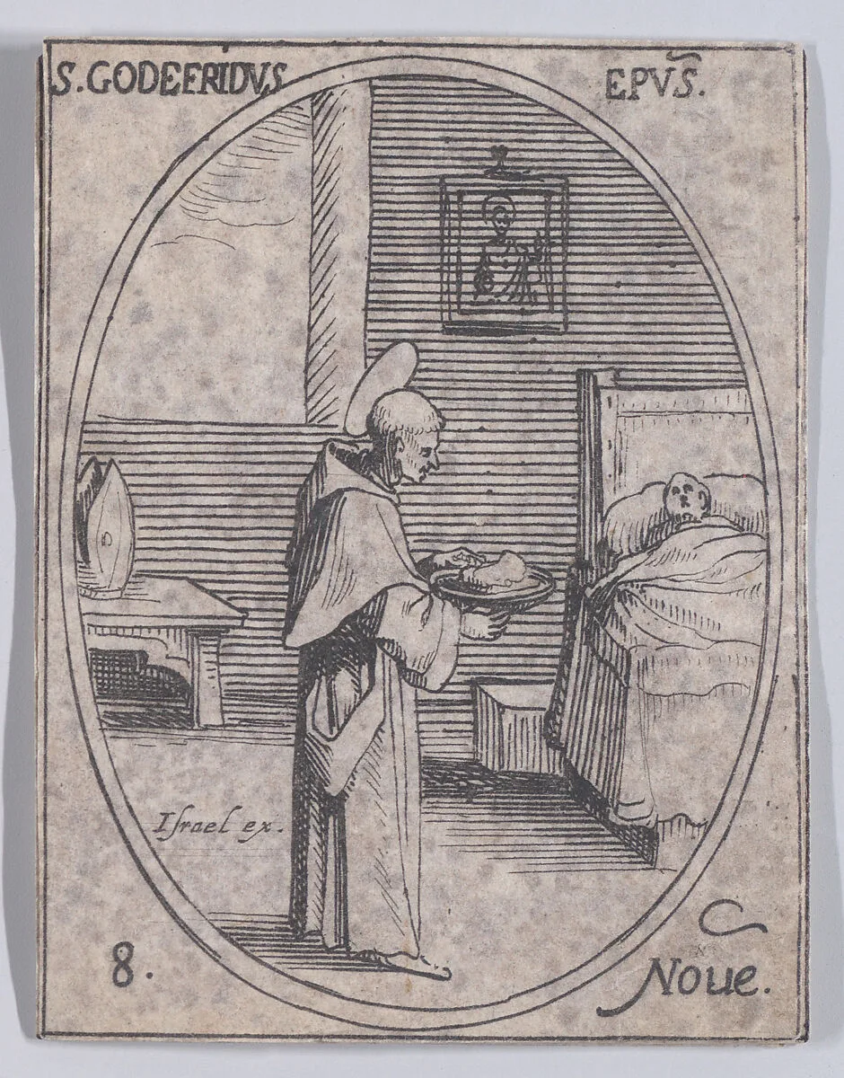 S. Godefroy, évêque (St. Godefroy, Bishop), November 8th, from "Les Images De Tous Les Saincts et Saintes de L'Année" (Images of All of the Saints and Religious Events of the Year) — Israël Henriet|Jacques Callot