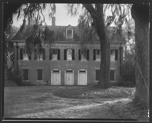 [Rear View of Brick Greek Revival House, Residence of Weeks Hall, New Iberia, Louisiana]