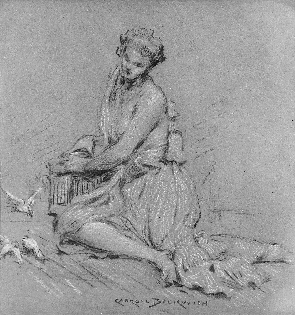 Seated Woman with Birds — J. Carroll Beckwith