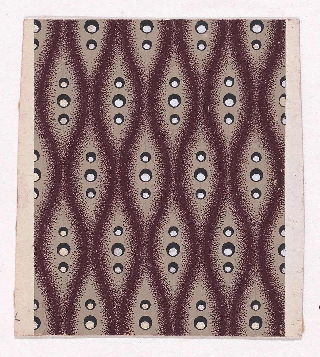 Textile Design with Alternating Strips of Groups of Three Pearls Framed by Undulating Stippled Garlands — Anonymous, Alsatian, 19th century