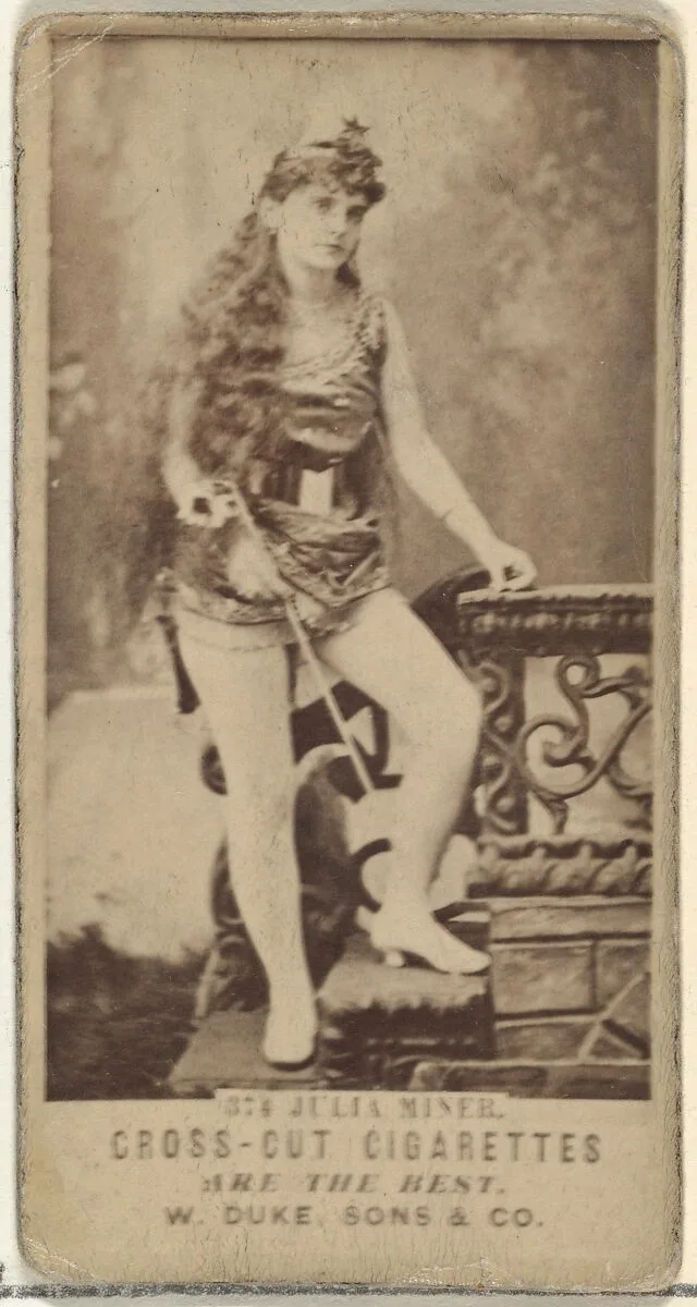 Card Number 374, Julia Miner, from the Actors and Actresses series (N145-3) issued by Duke Sons & Co. to promote Cross Cut Cigarettes — W. Duke, Sons & Co.