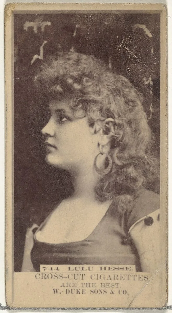 Card Number 744, Lulu Hesse, from the Actors and Actresses series (N145-3) issued by Duke Sons & Co. to promote Cross Cut Cigarettes — W. Duke, Sons & Co.