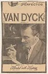Newspaper ad for Van Dyck Cigars (man smoking cigar in library), from the Smoker Portraits series (T134) to promote Van Dyck Cigars — Dutch Master Cigars