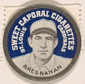 Bresnahan, St. Louis Cardinals (blue), from the Domino Discs series (PX7), issued by Kinney Brothers — Kinney Brothers Tobacco Company