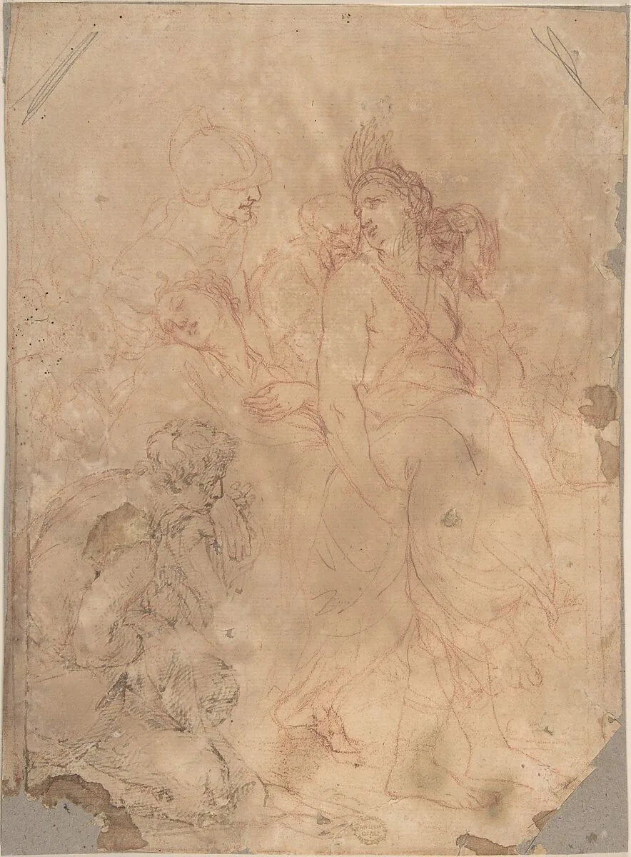 Figures Carrying a Fainting (or Dead) Woman — Anonymous, Italian, Roman-Bolognese, 17th century