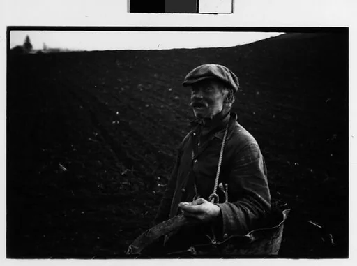 [Two 35mm Film Frames: Farmer in Field, Copake, New York]