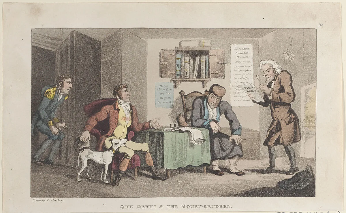 Quae Genus & The Money Lenders — Thomas Rowlandson|Rudolph Ackermann, London|William Combe|J. Diggens