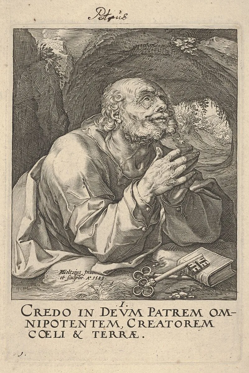 St. Peter, from Christ, the Apostles and St. Paul with the Creed — Hendrick Goltzius