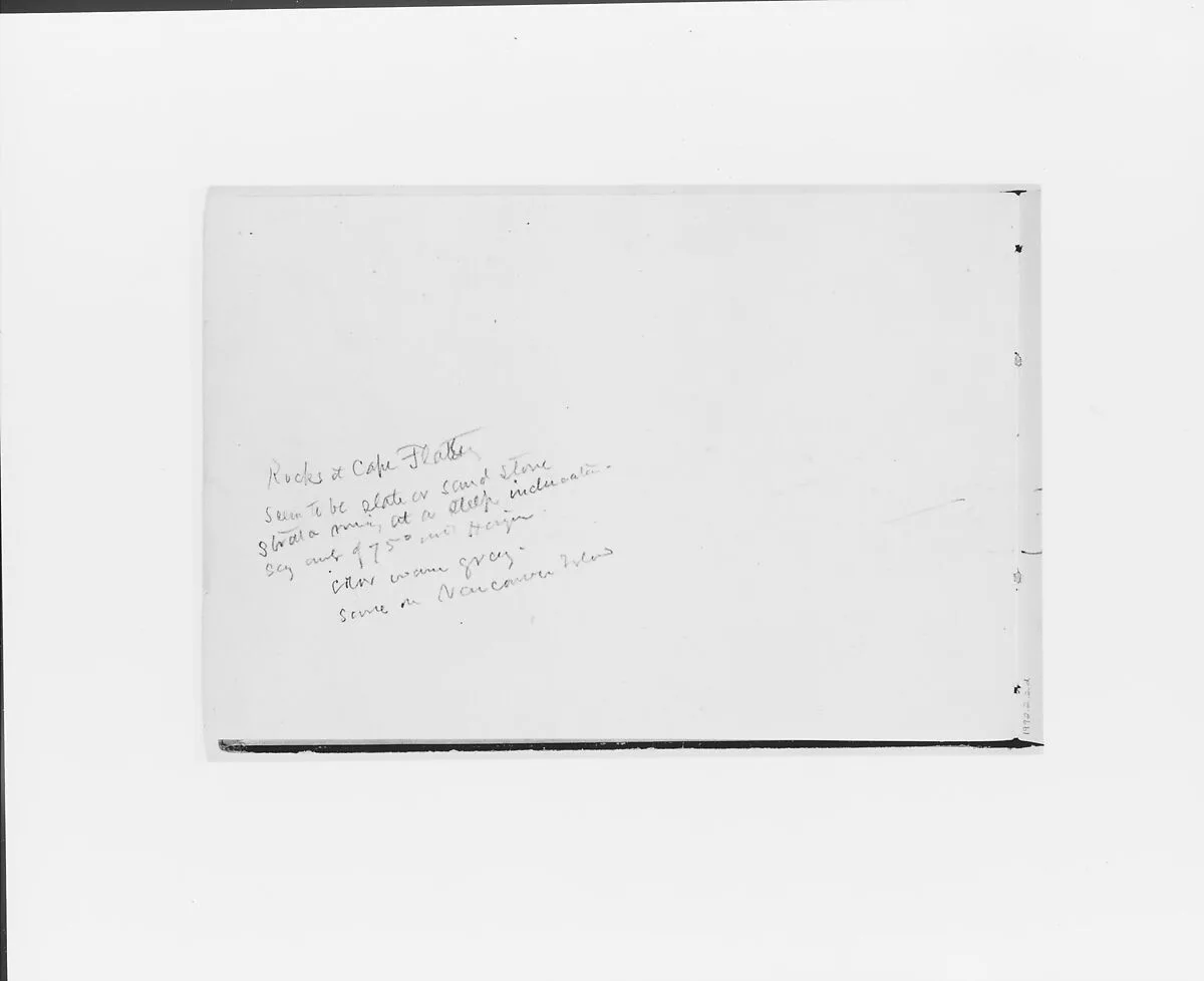 Inscription with description of rocks at Cape Flattery (from Sketchbook X) — William Trost Richards