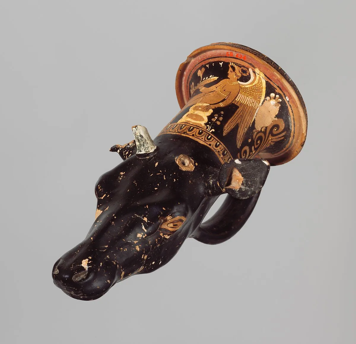 Terracotta rhyton (vase for libations or drinking) — Patera-Ganymede Workshop