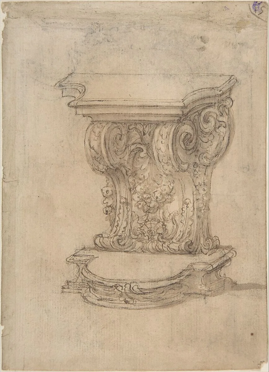 Design for a Lectern (recto); Design for a Cartouche (verso). — Giovanni Battista Foggini