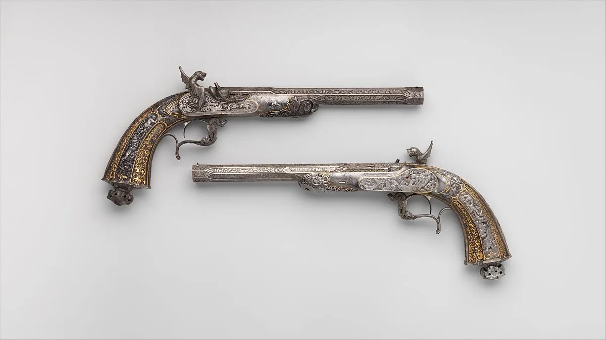 Two Percussion Exhibition Pistols — Gilles Michel Louis Moutier-Le Page|Antoine Vechte|Léopold Bernard