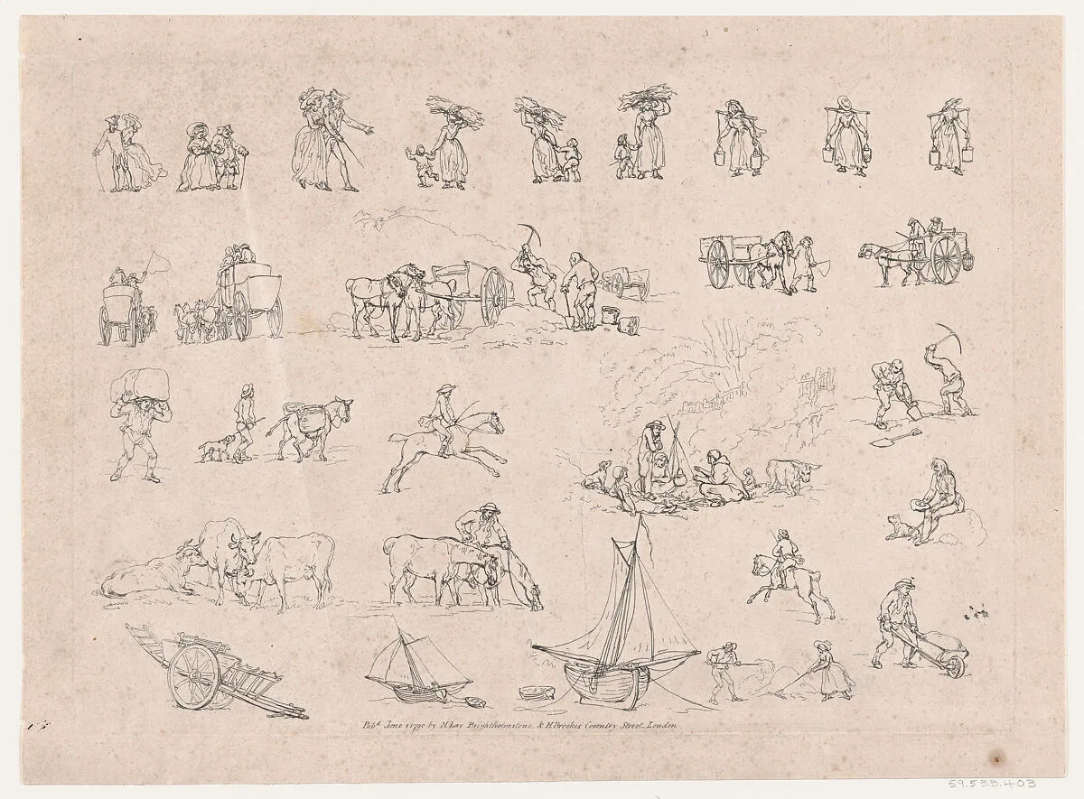 Plate 2, Outlines of Figures, Landscapes and Cattle...for the Use of Learners — Mrs. Lay|Thomas Rowlandson