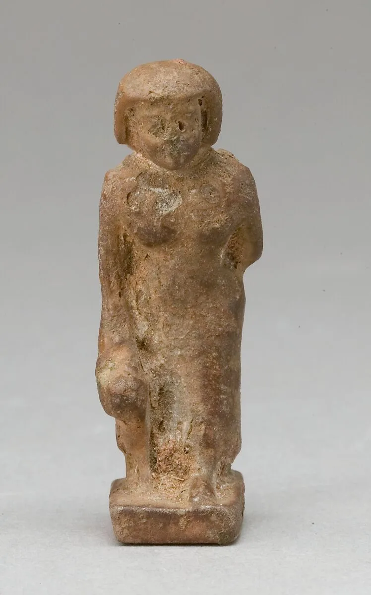 Woman Carrying a Child on Her Back and Leading an Animal — Unknown