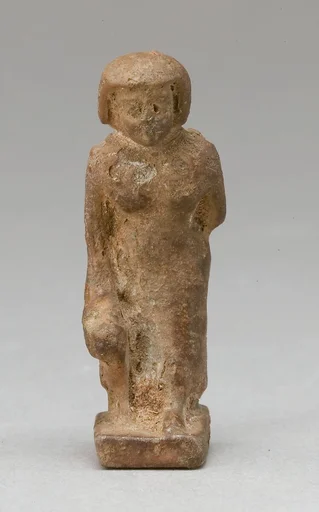 Woman Carrying a Child on Her Back and Leading an Animal