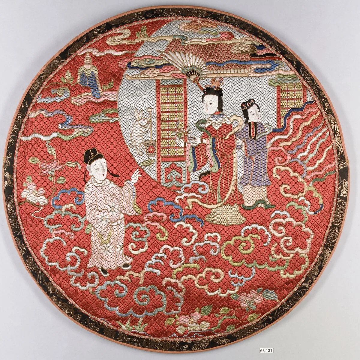 清 蟾宮折桂紋絲繡鏡套|Mirror case with lunar scene — Unknown