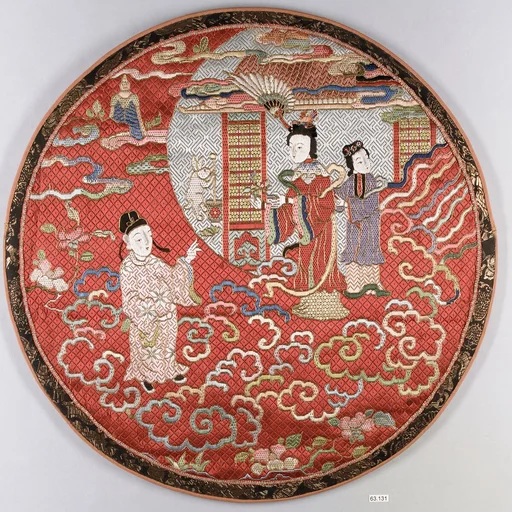 清 蟾宮折桂紋絲繡鏡套|Mirror case with lunar scene