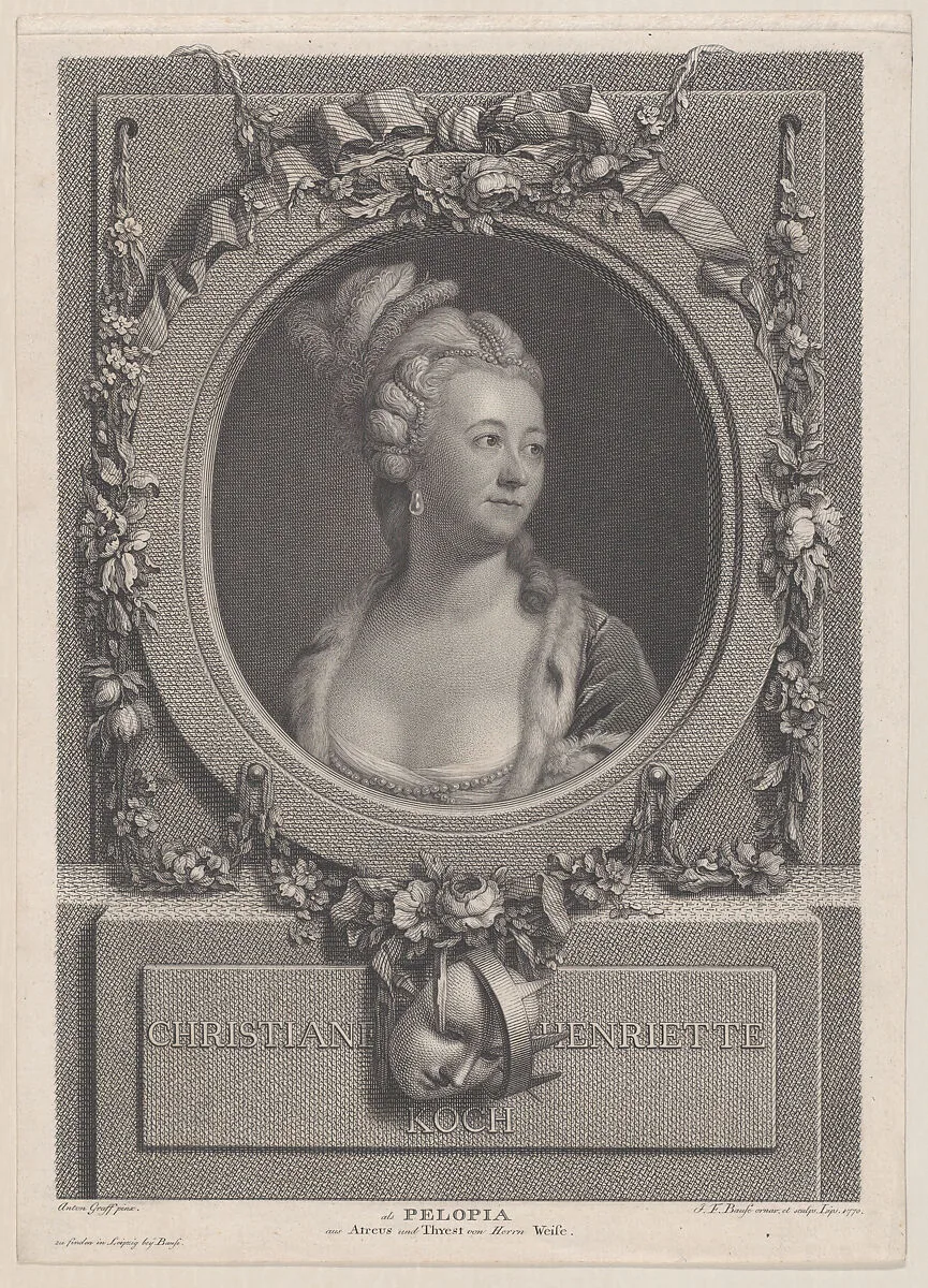 Portrait of Christiane Henriette Koch as Pelopia — Johann Friedrich Bause|Christiane Henriette Koch|Anton Graff