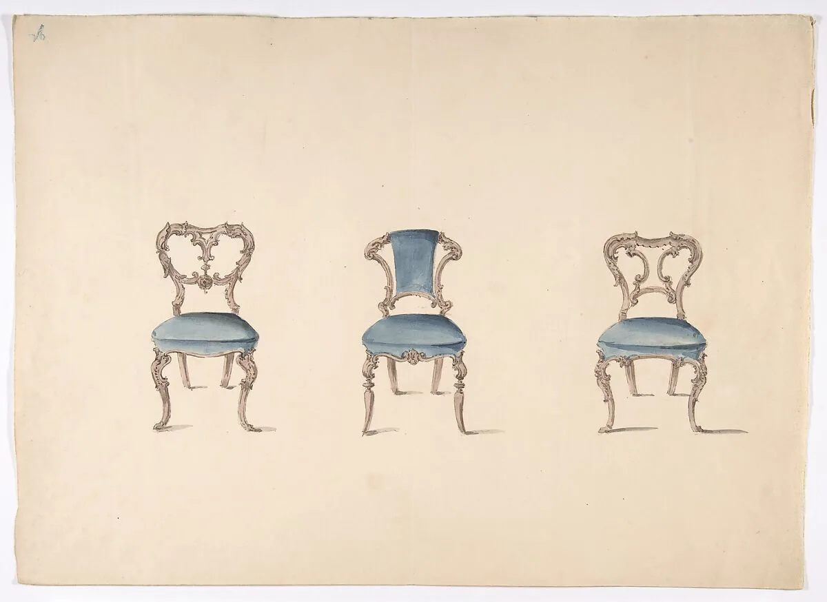 Design for Three Chairs Upholstered in Blue — Anonymous, British, 19th century