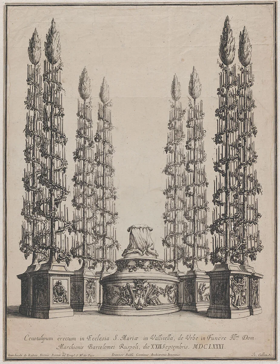 Catafalque for Marchese Bartolomeo Ruspoli, S. Maria in Vallicella, Rome, September 21, 1681 — Giovanni Giacomo De Rossi|Johannes Collin|Giovanni Battista Contini