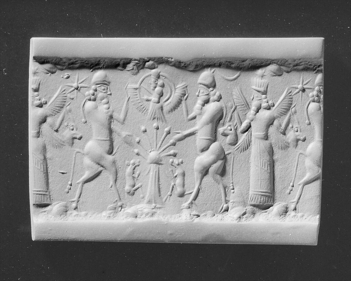 Cylinder seal with cultic scene — Unknown