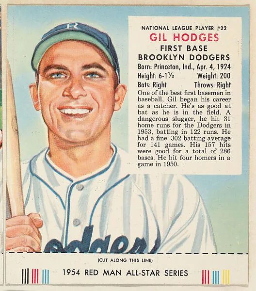 Gil Hodges, from the Major League All Stars series (T234), issued by Red Man Chewing Tobacco — Red Man Chewing Tobacco